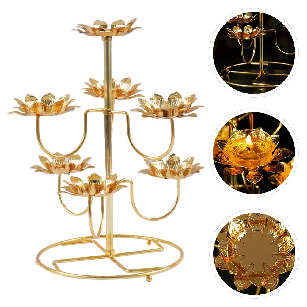 

Holder Lamp Stand Candlestick Oil Tealight Temple Candleholder Metal Flower Ghee Butter Holders Decorative Light Candlesticks