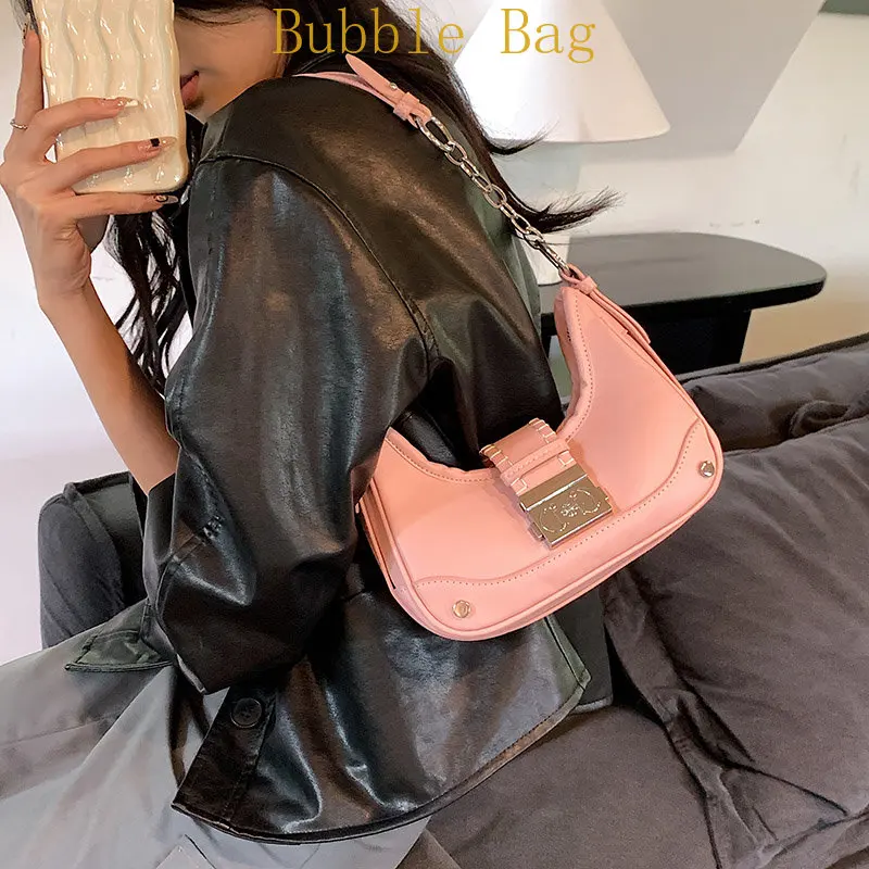 Fashion Bag Small Moon Shape Shoulder Handbags For Women 2023 New Trendy Ladys Bagute Bag Pu Leather Simple Shoulder Purse