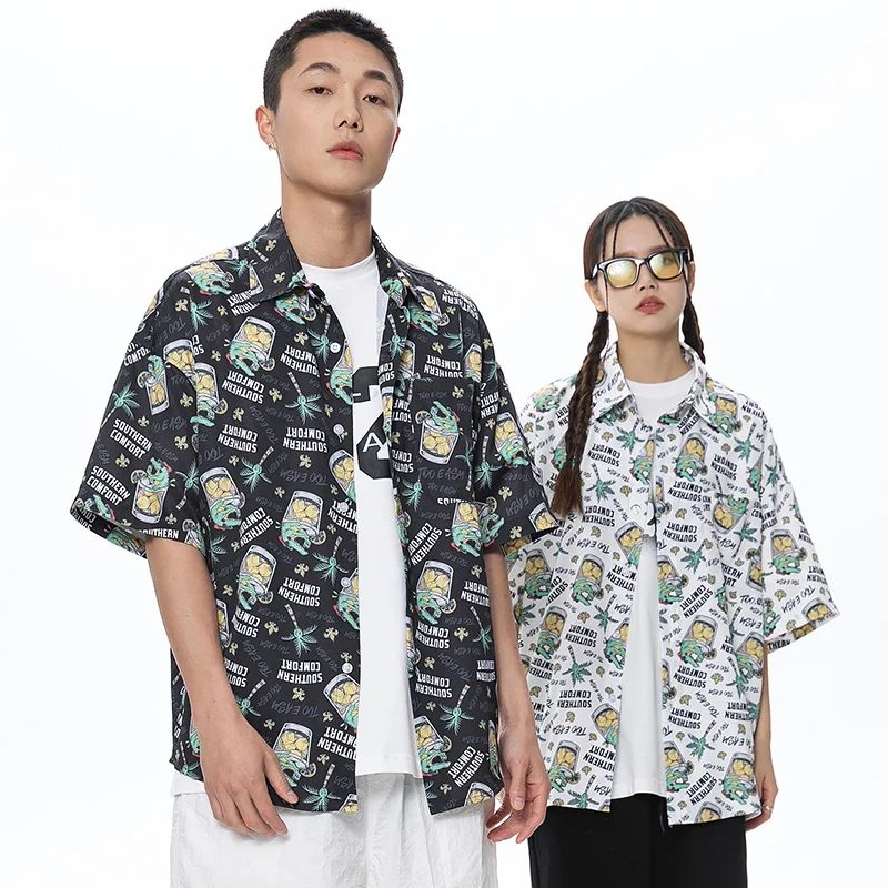 

YZ7212New Men Shirt Summer High Quality Men Hawaiian Shirt 3D Ucartoon Demon Printed Short Lapel Sleeve Men Beach Floral Shirts