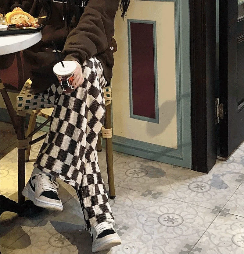 Женские вельветовые брюки Awen свободные клетчатые в Корейском стиле мягкие