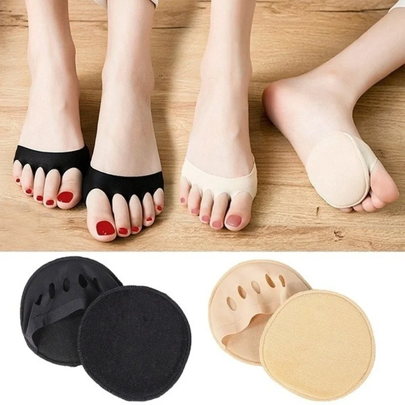 2 Pair Five Toes Forefoot Pads for Women Non-slip Corrective Toe Socks Women's High Heels Invisible Socks Pad Heel Socks Inserts