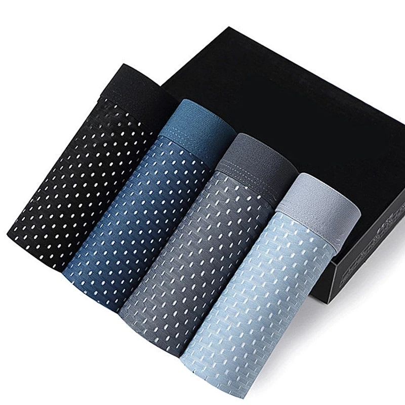 

4Ps Lot Mens Underwear Boxers Ice Silk Transparent Men's Panties Mesh Shorts Men Underpants Boxer Trunk Lingerie Man 6XL 7XL 8XL