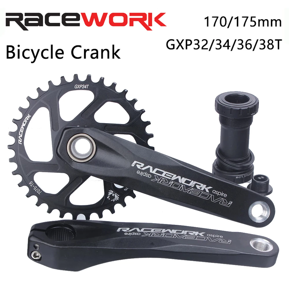 

RACEWORK Bicycle Crank for SHIMANO One Piece Bicycle Crankset Connecting Rod 170 175 Mtb Crank Chainring 32/34/36/38T