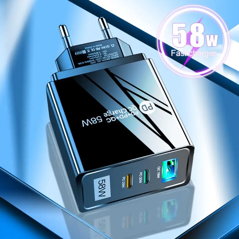 

Universal Usb Charger Type C Mobile Phone Charge 58w Charger And Adapter For Home Office Travel Multiple Plug Phone Accessories