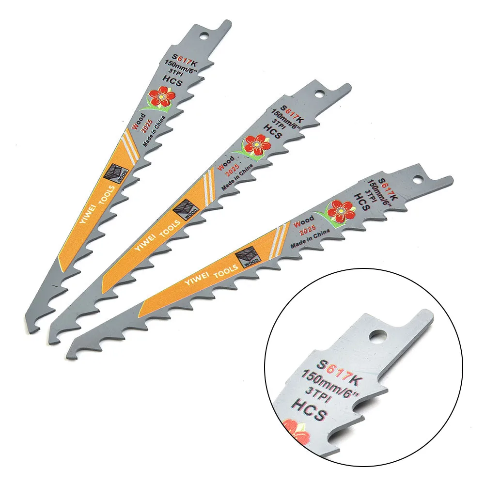 

3Pcs S617k Saw Blade Curved Cut Plunge Cut T-Shank Blade Cutter Wood Cutting Woodworking Electric Power Tool Part