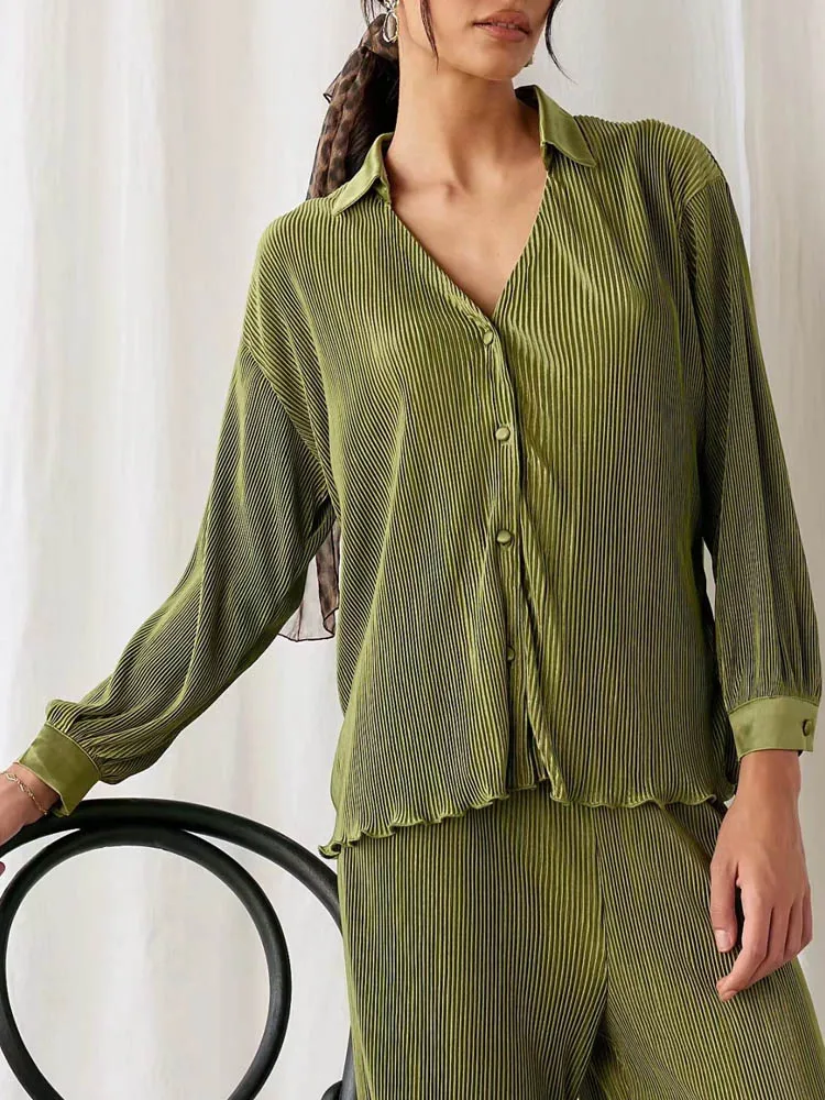 

Kumsvag 2022 Summer Women Solid Shirts Blouses Tops Fashion V-Neck Long Sleeve Loose Female Elegant Street Top Clothing