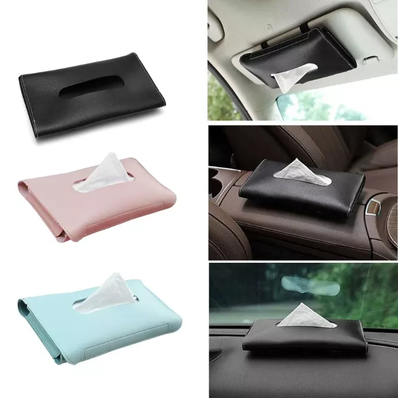 

1 Pc Car Tissue Box Towel Sets Car Sun Visor PU Leather Tissue Box Holder Auto Interior Storage Decoration Car Interior Accessor