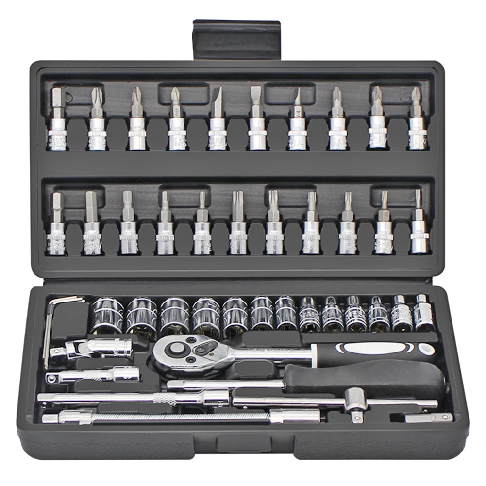 

46pcs Socket Set Quick Ratchet Wrench Spanner Screwdriver Combination Toolbox Slotted Cross Batch Head Auto Repair Tools Set