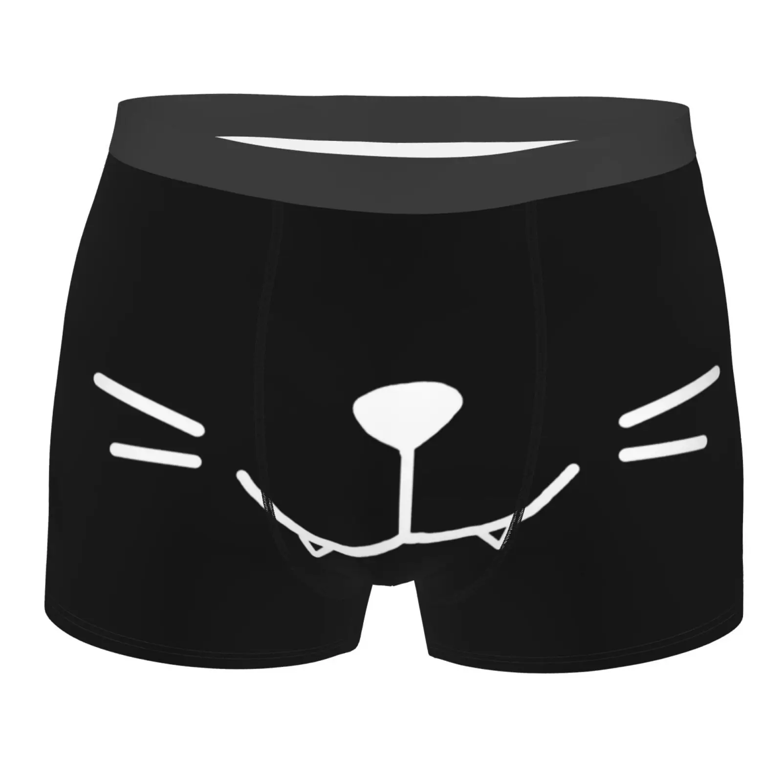 

Cat Face Mustache Boxershorts Men Male Underpants Double Sides Printed Soft Breathable Machine Wash Underwear Polyester