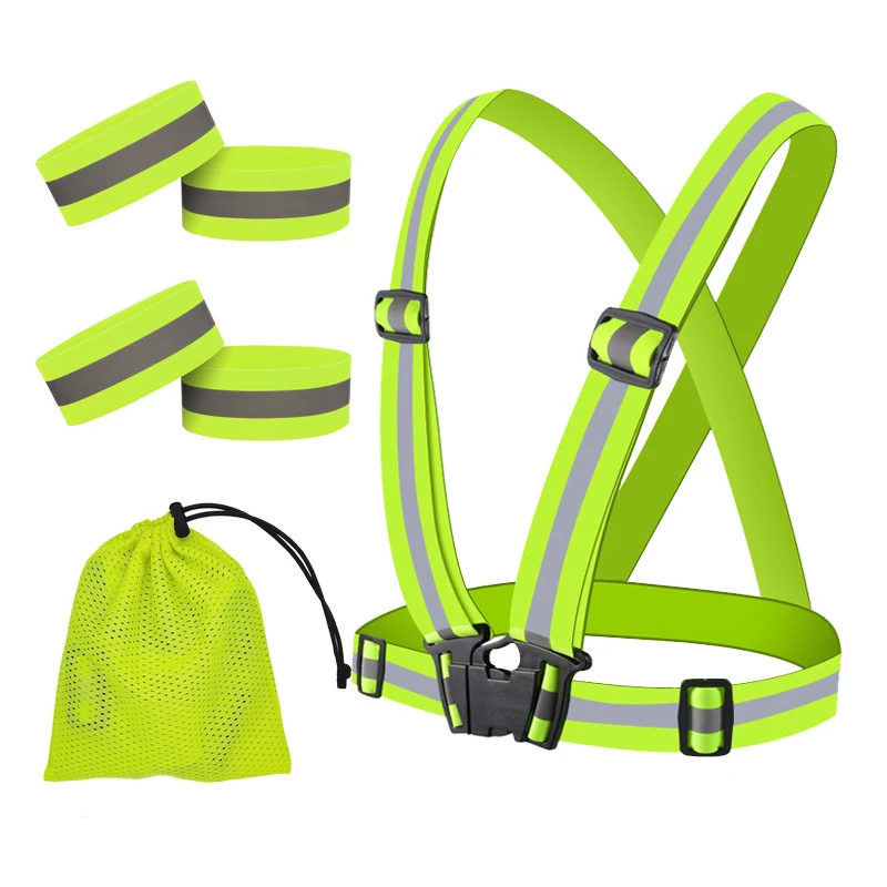 

Highlight Reflective Straps Night Work Security Running Cycling Safety Reflect High Visibility Vest Set with Wristband Waistband