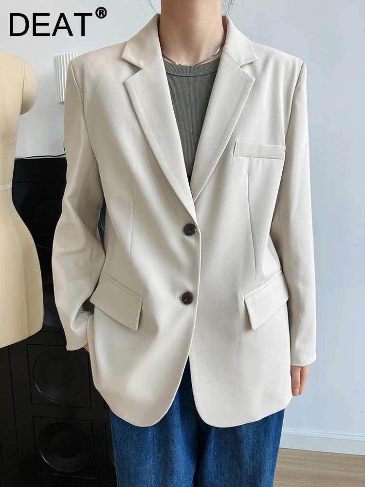 

DEAT Fashion Women Blazer Lapel Single Breasted Long Sleeve Solid Color Loose Minimalist Suit Coat Autumn 2023 New Tide 17A8876