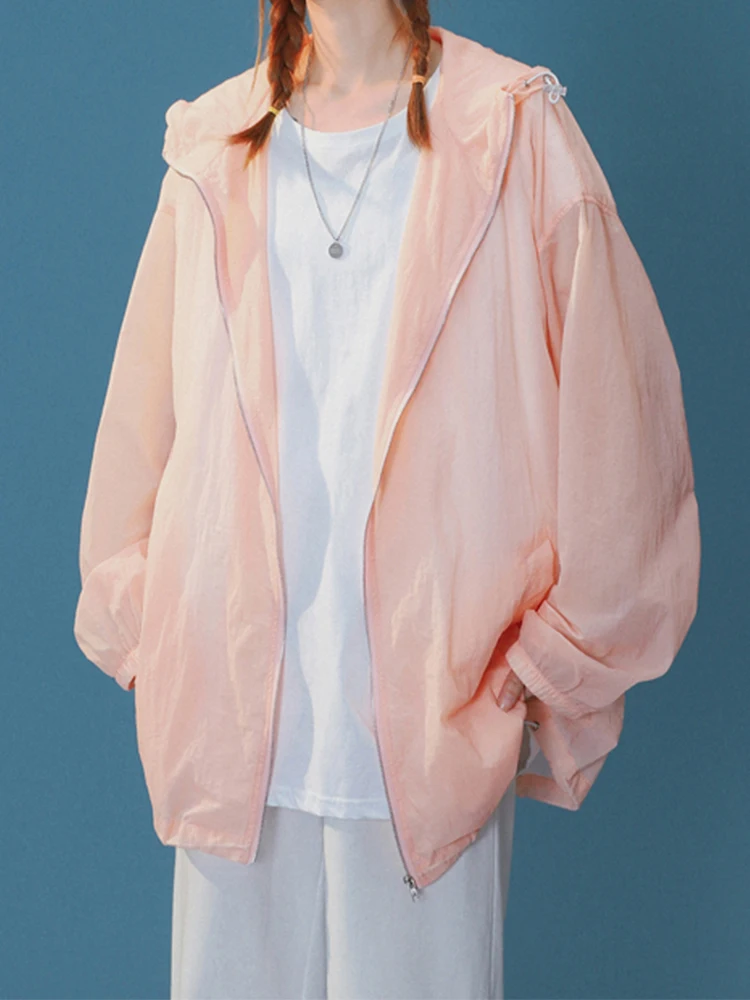

2023 Summer Thin Jacket Women Casual Loose Hooded Jackets Female Solid Jacket for Woman