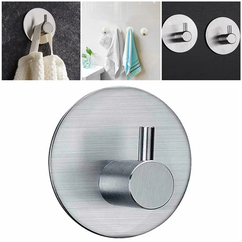 

Round Stainless Steel Hook Wall Hook Clothes Rack Robe Hook Punch-Free Kitchen Bathroom Hook Household Multifunctional Hanging