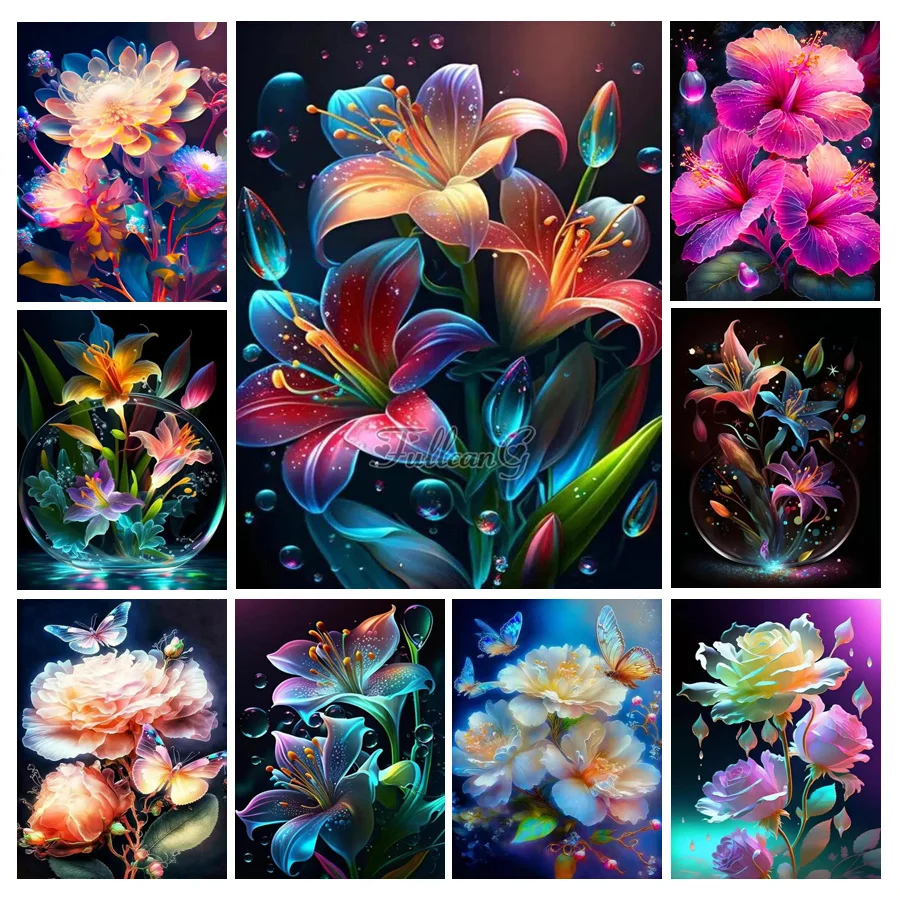 

Fresh Flowers Mosaic Painting Diamond Art Cross Stitch Kits Rose Diy Full Rhinestone Embroidery Lily Picture Wall Decor AA4135