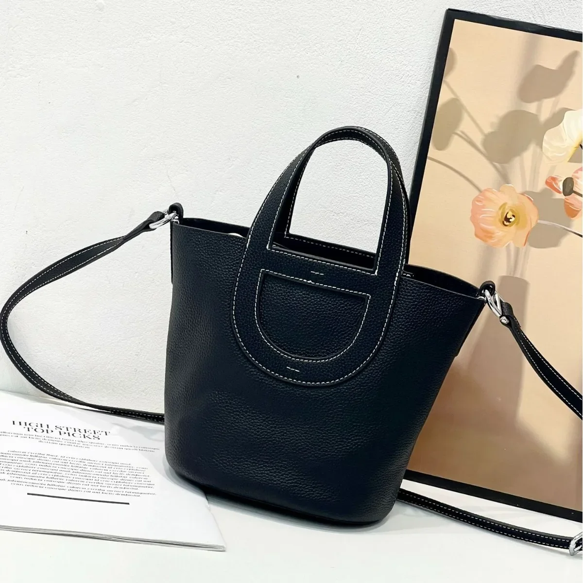 Высококачественная модная универсальная сумка-мешок из мягкой бычьей кожи