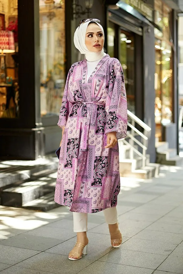 TUGBA Muslim Women Ethnic Pattern Kimono Cardigan İslamic Muslim Turkiye outfit for ladies summer spring casual