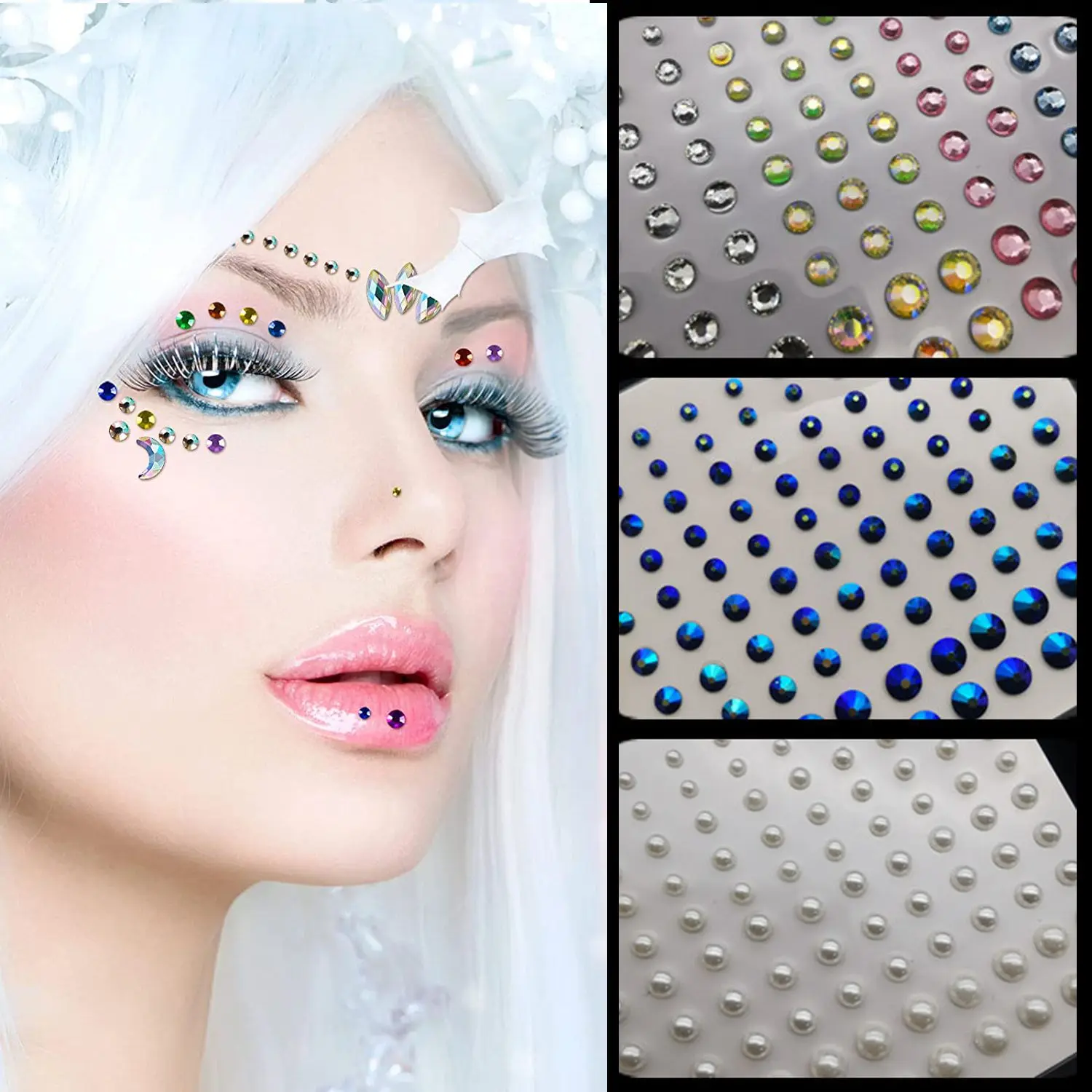 

Party Festival Makeup Decoration Face Body Colored Rhinestones Jewels Pearls Stickers Self Adhesive EyeShadow Acrylic Sticker