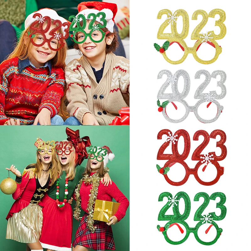 

Christmas Glasses 2023 Gold Glitter Glasses Frame Adult Kid Gift Xmas Decor Photo Booth Props 2023 Happy New Year Supply Navidad