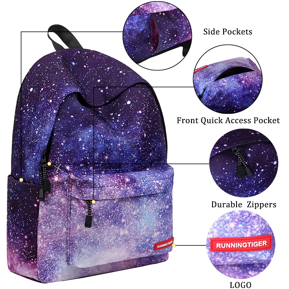 Designer Starry Sky Schoolbags Purple Satchel Casual Stripes Daypack Students Light Back Bag School Book Bags Teenage Girls Boys