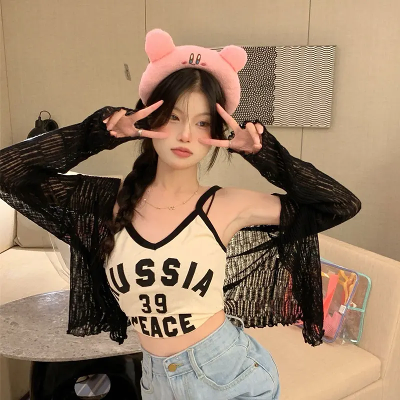 

French letter paste cloth suspender vest female summer Spice Girl slim fitting short exposed navel outer wear with BM sleeveless