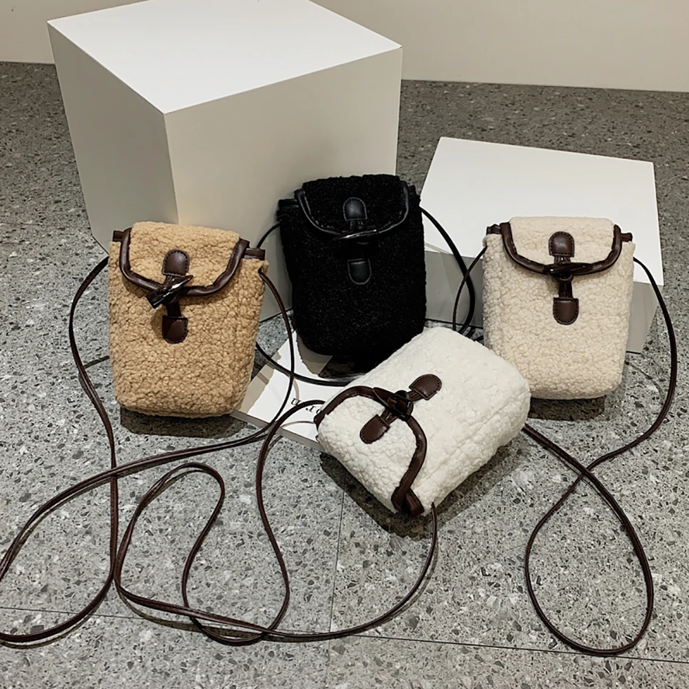 

Winter Fashion Fashion Faux Lamb Bag Winter Straddle Bag Mini Mobile Phone Everyday Handbag Shopping Bag
