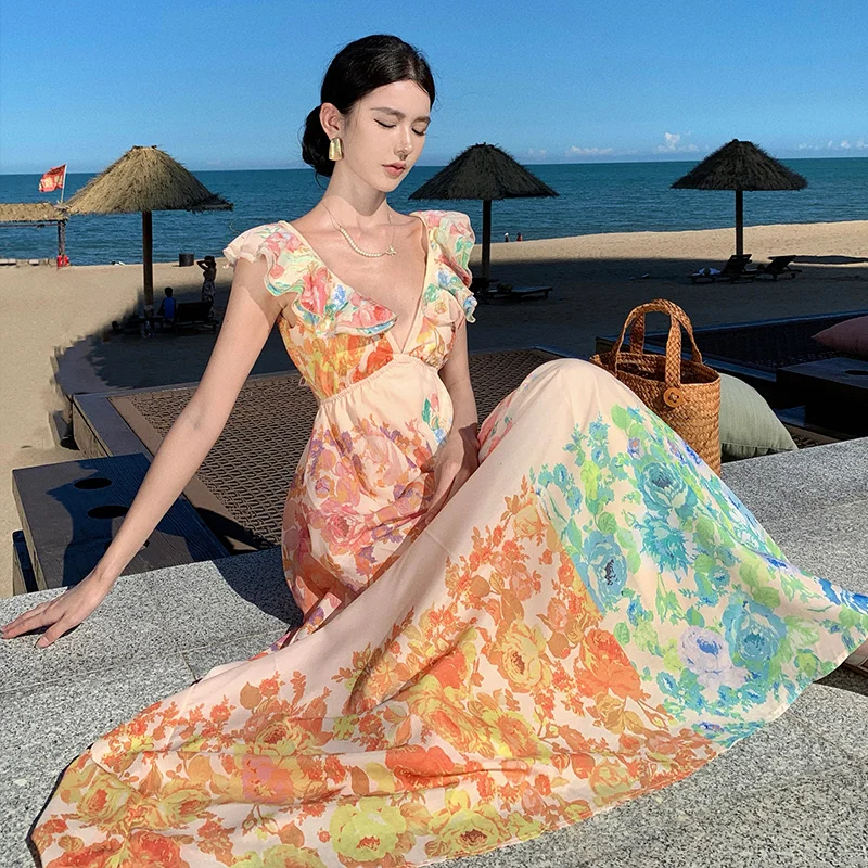 Фабричное французское романтическое дизайнерское платье с рюшами на бретельках