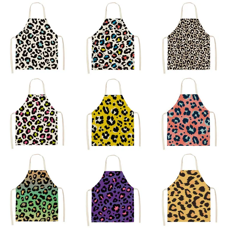 

1 Pcs Kitchen Aprons for Women Men Women Leopard Cotton Linen Apron Pinafore Cleaning Tools Home Cooking Baking Waist Bib