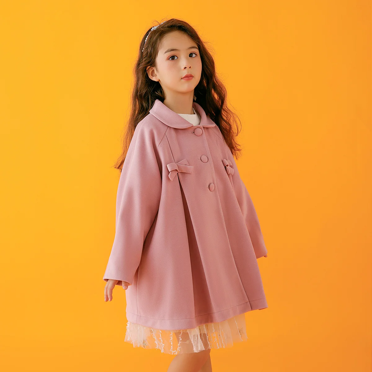 Baby Girls Full Sleeve Coats Fashion Kids Clothes 10% Cotton 2022 Autumn Single Breasted Pink Bowknot Cute Child Outerwear 150cm