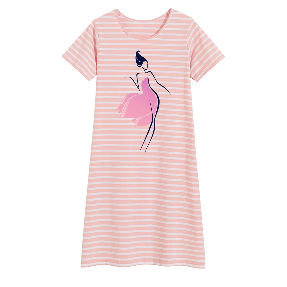 

Homewear Women Casual Cartoon Nightgown Ladies Cotton Nightdress Female Round Collar High Quality Sleep Dress Nightdress Nightie
