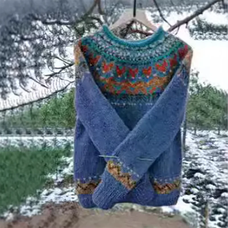 Женский трикотажный пуловер с круглым вырезом и длинными рукавами