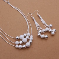 fine cute 925 sterling silver european style chain beads necklace earrings fashion women jewelry set christmas gifts s363