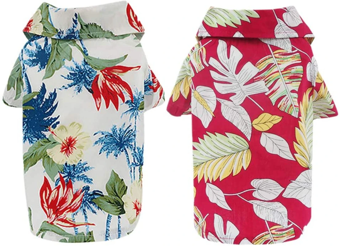 

2 Pieces Pet Summer T-Shirts Hawaii Style Floral Dog Shirt Breathable Pet Cool Clothes Beach Seaside Puppy Shirt Sweatshirt