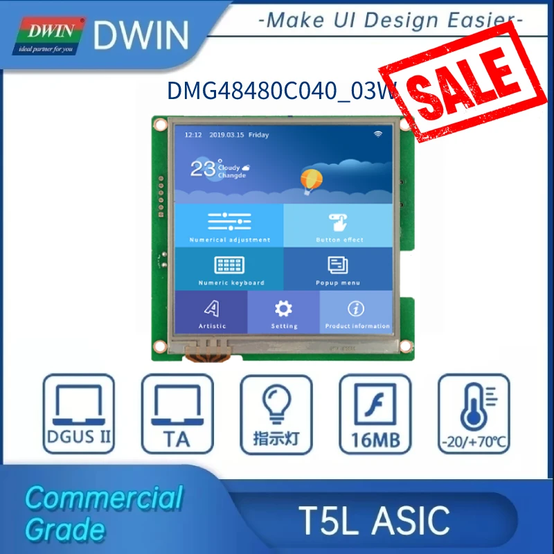 

DWIN HMI LCD Screen 4.0-inch 480*480 Pixels LCD Module 16.7M Colors UART LCM HMI IPS-TFT-LCD Display Screen Wide Viewing Angle