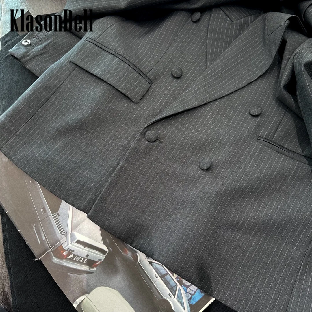 Женский двубортный блейзер в полоску KlasonBell подиумная одежда свободная куртка с