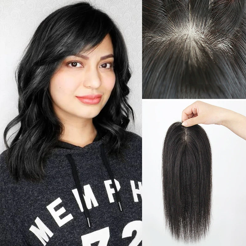 

Human Hair Topper Clip in Topper for Women Silk Skin Base Toupee Hair Extension Silk Base Top Hairpieces Replacement Crown