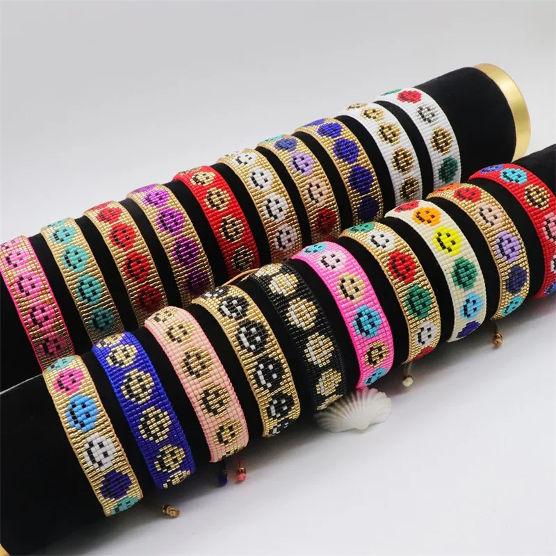 

BLUESTAR Fashion Smiley Face Bracelet Jewelry New Adjustable Pulseras Mujer Moda Multi Colored Miyuki Beaded Bracelets for Women