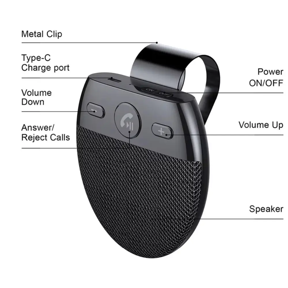 Фото Bluetooth-гарнитура 5.0 с функцией громкой связи, высококачественным звуком, беспроводным многоточечным подключением, кнопочным управлением и шумоподавлением для автомобиля №5