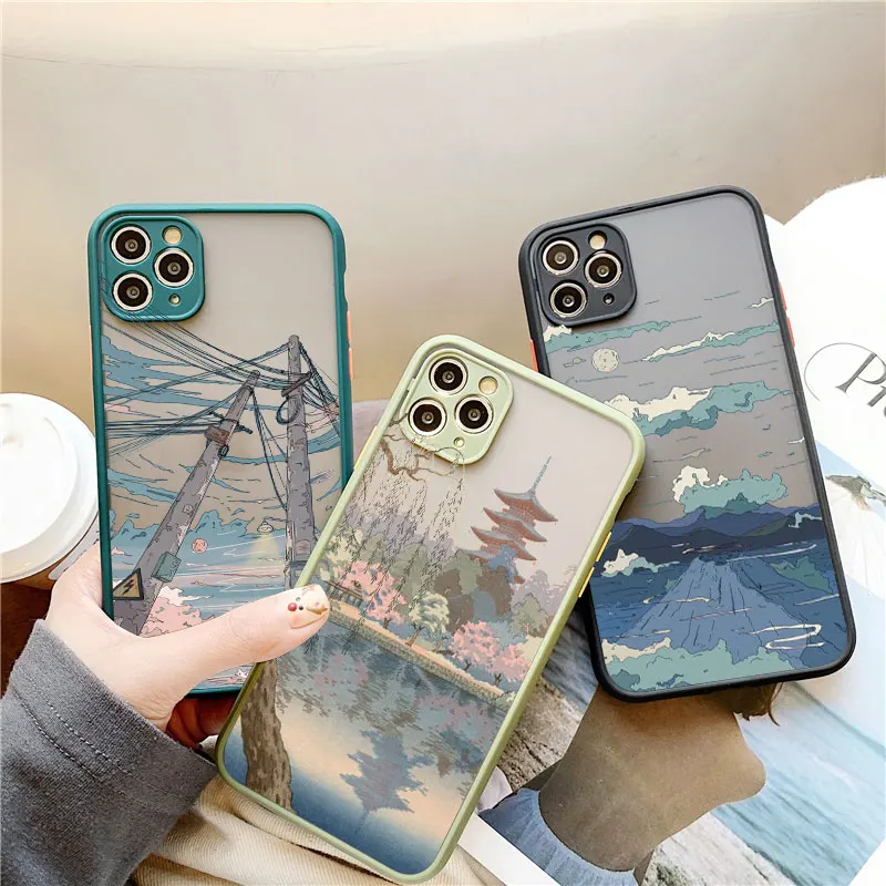 

Japanese Anime Scene Landscape Phone Case for iPhone 12 13 14 11 Pro Max Mini 8 7 Plus SE2 X XR XS Cartoon Scenery Covers Fundas