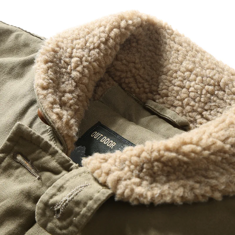 Jacket Men Imitated Lamb Fur Short Jacket Men Winter Thick Fur Collar Plus Fleece Tooling Bomber Jacket Cotton Jacket Clothes