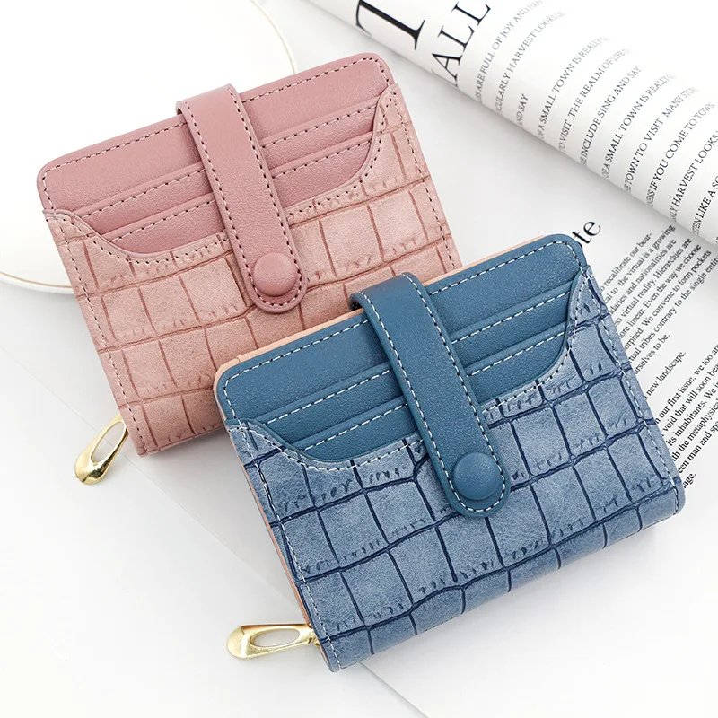 Crocodile Pattern Women's Purse Short Buckle Large Capacity Multi Card Position Stone Pattern Zero Wallet Certificate Bag