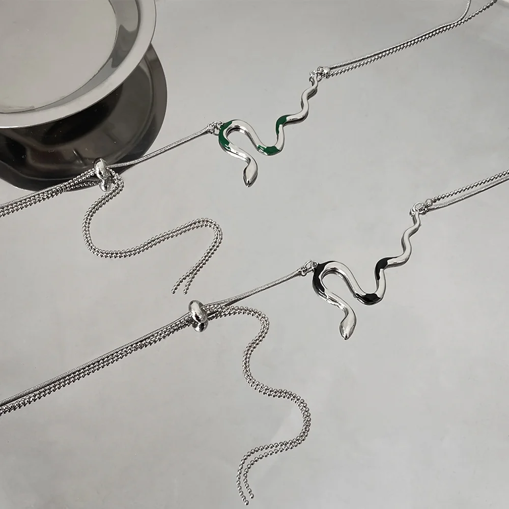 Ожерелье в стиле хип-хоп панк двойная цепь змея винтажное увеличенное серебряное