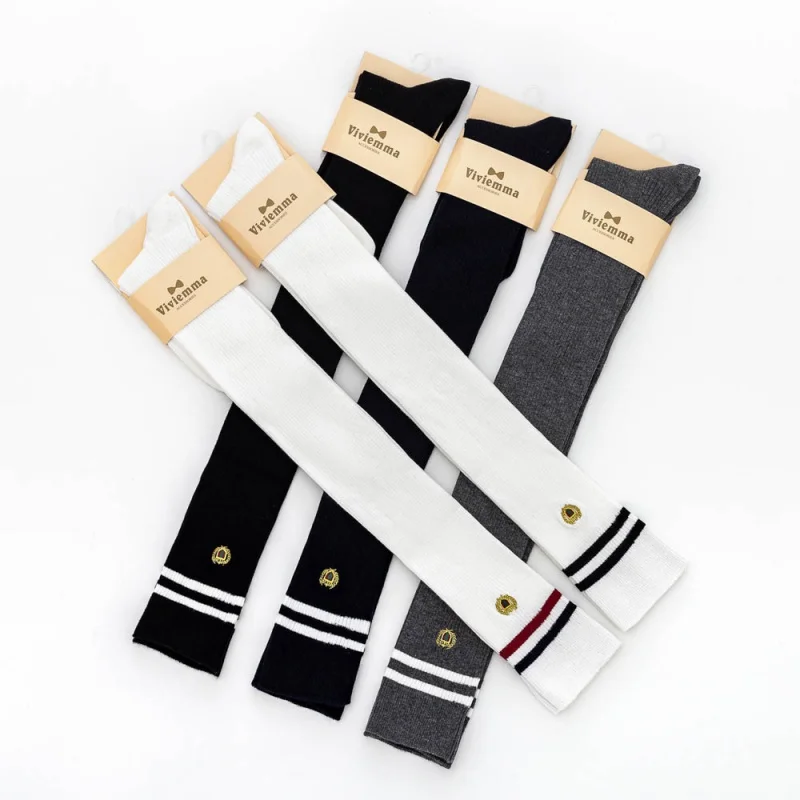 Stockings Badge Socks Embroidered Women's Socks Cotton Two-Bar Long Over-the-Knee Socks Autumn and Winter Jk High Stockings Stoc