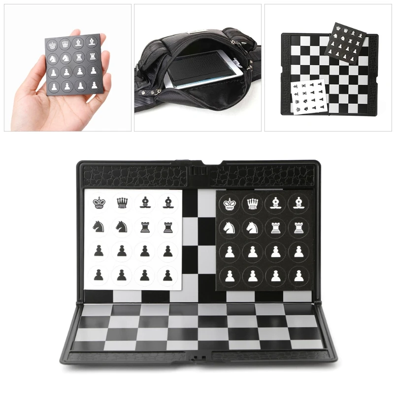 

Pocket Folding Magnetic International Chess Set Board Checkers Traveler Plane 55KD
