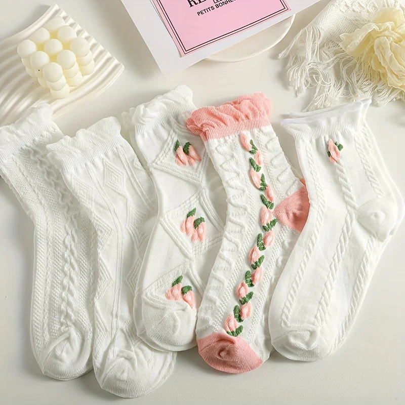 Носки женские короткие с оборками летние милые хлопковые в японском стиле