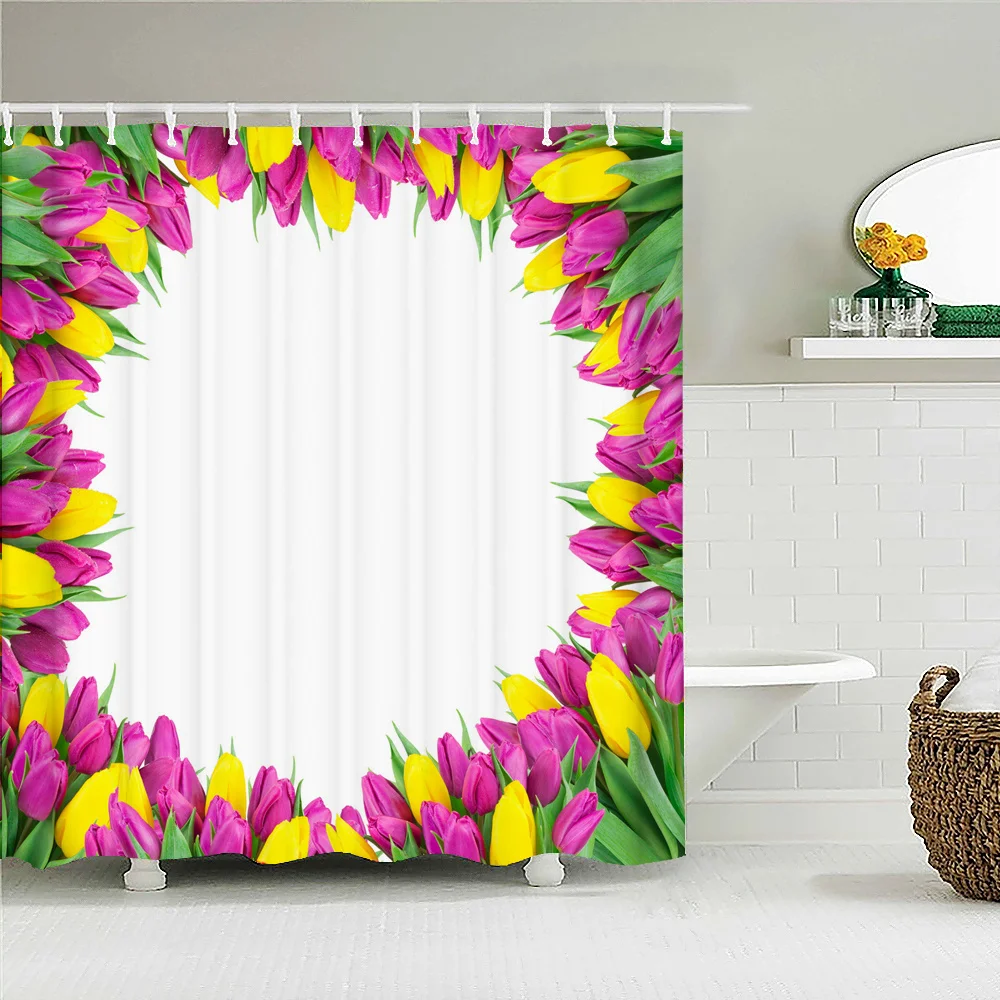 Водонепроницаемая занавеска для душа в виде тюльпана Цветочная с рисунком