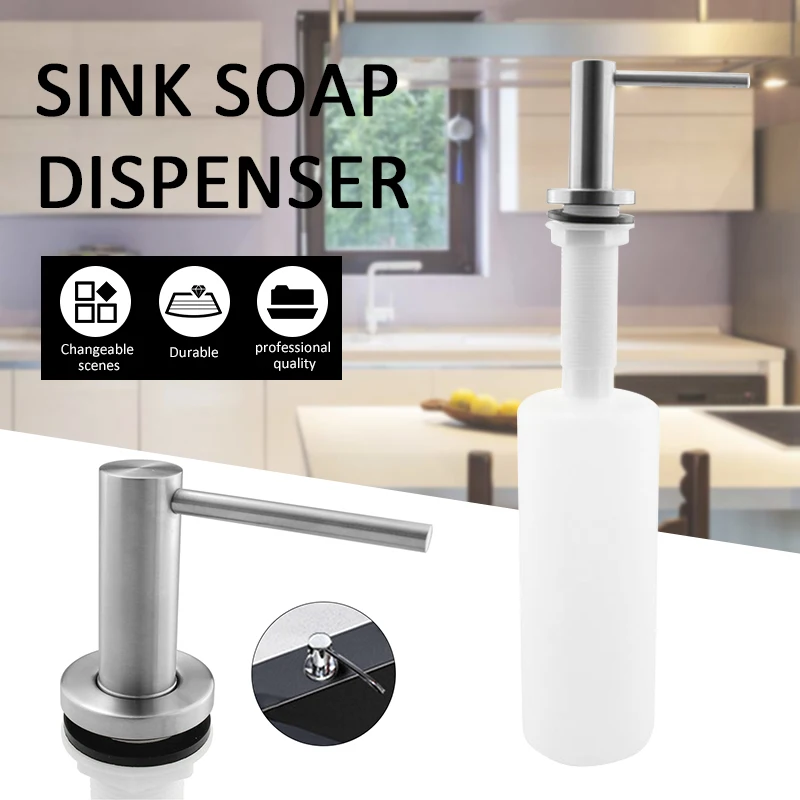 

Bottle Plastic Sink Solid Stainless Brushed Soap Steel Bottle Head Soap Kitchen Container 304 Liquid Liquid Pump Dispenser