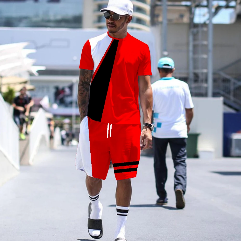

New 2022 Summer Men's T-shirt Male Casual Suit Simple Type Men's T-shirt Short Sleeve+Shorts Oversized 3D Printing 2-piece Set