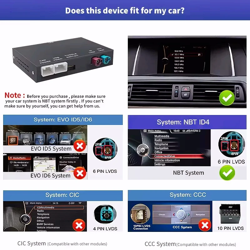 

Беспроводной интеллектуальный декодер Apple CarPlay Android Auto для BMW 1, 2, 3, 4, 5, 6, 7 серии X3 X4 X5 X6 MINI NBT CIC System AirPlay