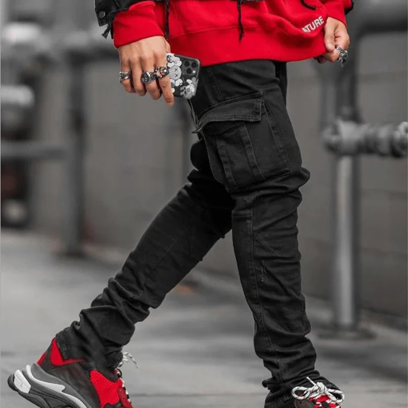 Fashion Multi Pockets Vintage Cargo Jeans Men Casual Blue Denim Trousers Hip Hop Streetwear Trousers Male Daily Wear Y2k Pants