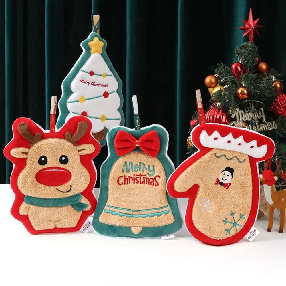 Утолщенные рождественские подвесные полотенца для рук мягкие коралловые